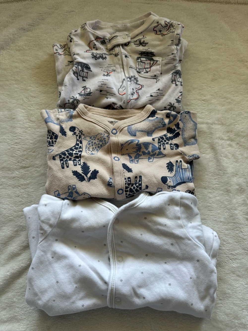 Carter's Beige and Blue Animal Print Footed Sleeper
